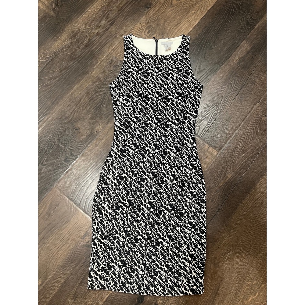H&M Bodycon Dress Sleeveless‎ Black White Print Fitted XS